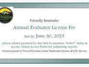 Annual Evaluator License Fee Notice