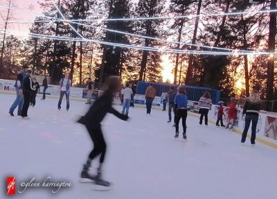 People skating on ice in the outdoor ice rink